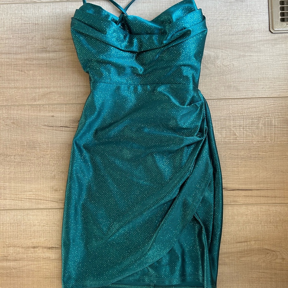 Dillard’s Honey and Rosie Strapless Teal Dress